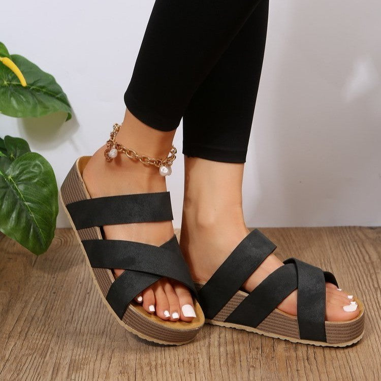 【CTHY】CROSS LETHER DAD SANDALS Kathy Cross-Strap Sandals – Wtchin